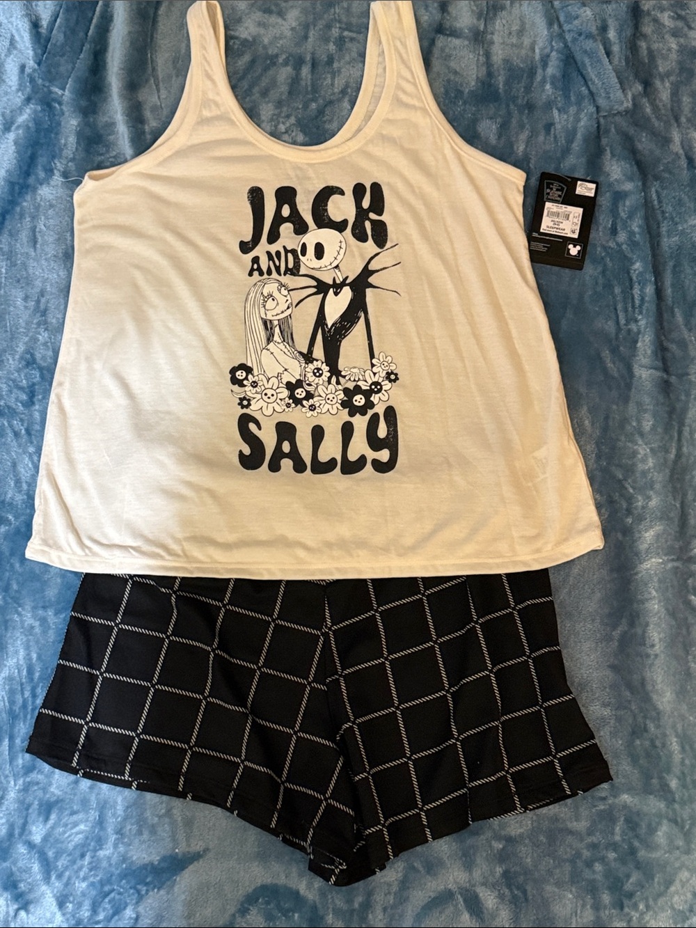 Disney Cream Jack & Sally Graphic Tank with Black Check Sleep Shorts